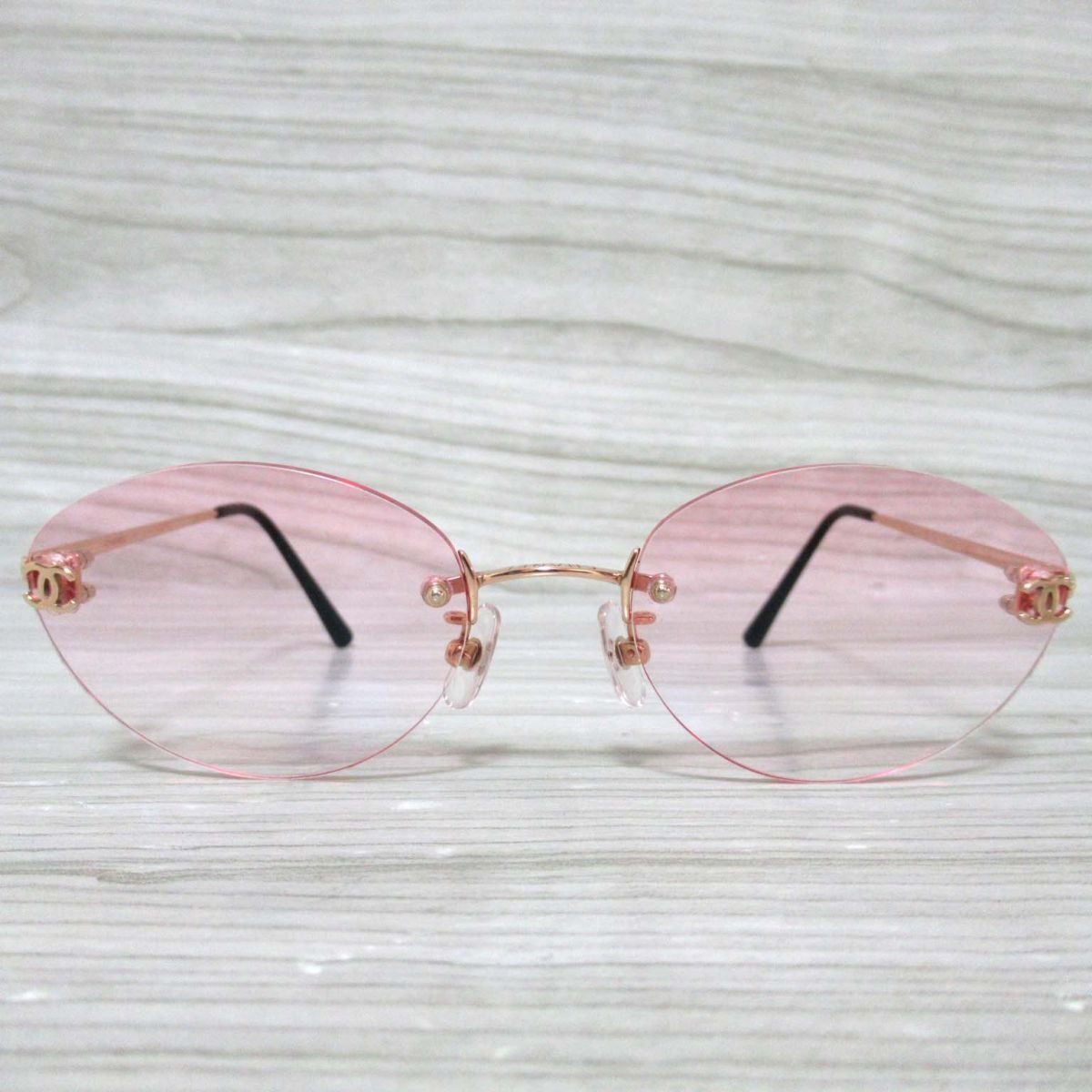 美品 CHANEL シャネル K18PG リムレス ツーポイント ピンクグラデーション 眼鏡 メガネ サングラス 54□19-130 C1101