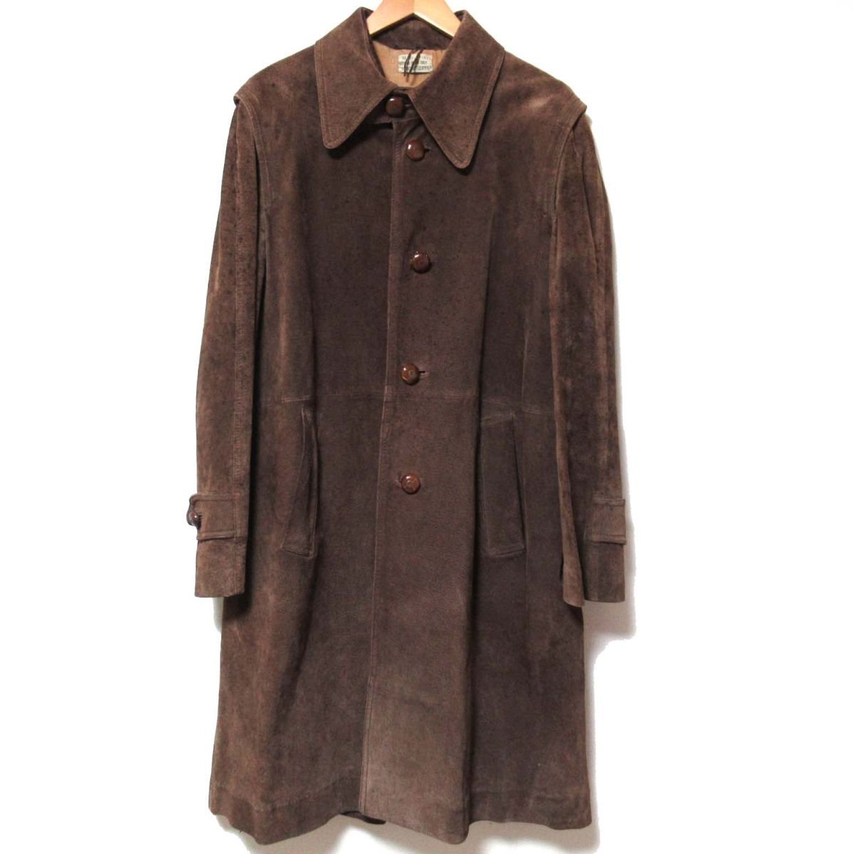 70S Vintage GUCCI Old Gucci замша кожа длинный длина low ten пальто мужской размер 48 чай Brown C1101