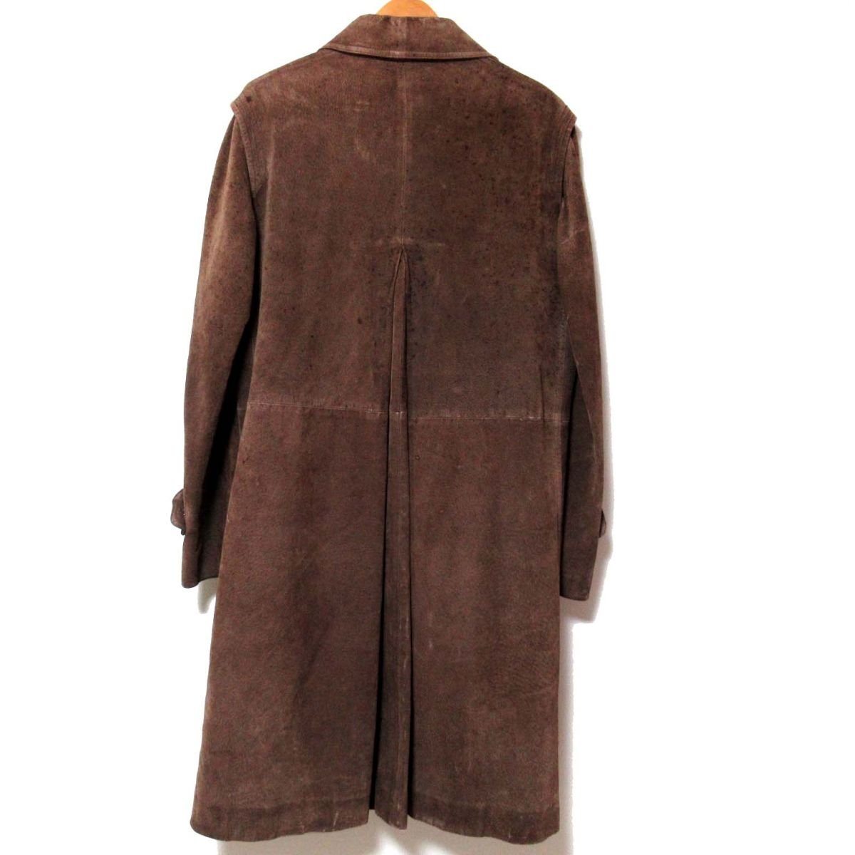 70S Vintage GUCCI Old Gucci замша кожа длинный длина low ten пальто мужской размер 48 чай Brown C1101