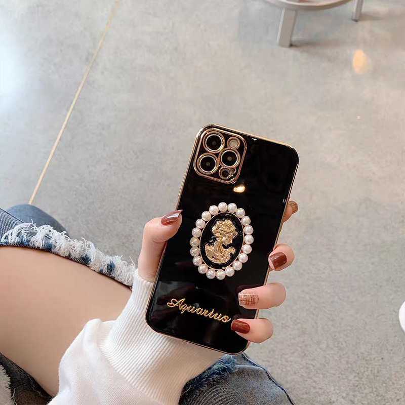 【iPhone12】iPhoneケース スマホカバー ブラック パール ブローチ カメオ かわいい おしゃれ 韓国 #0066B #0065_画像2