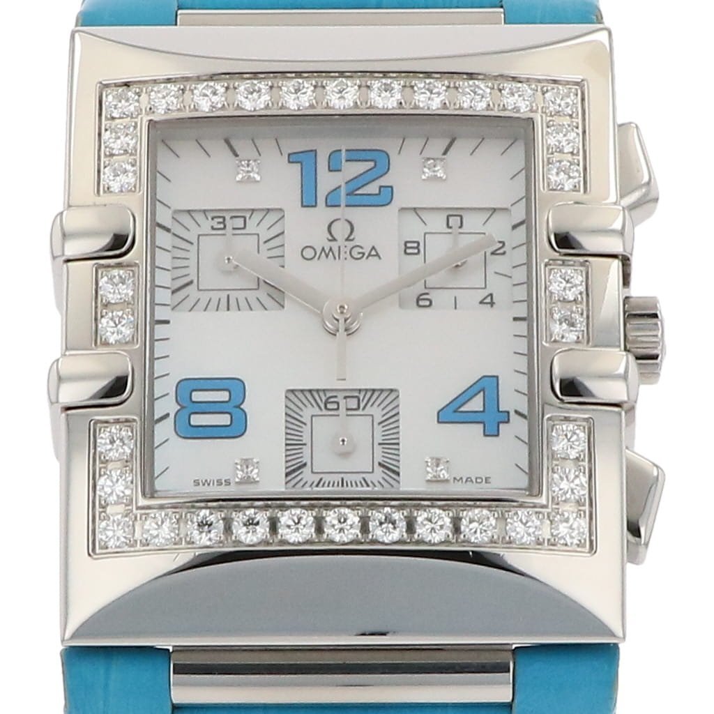 オメガ　OMEGA　コンステレーション　腕時計　中古　ホワイト　レザー　SS　ダイヤモンド　クォーツ　レディース　クアドラ　1847.76.61