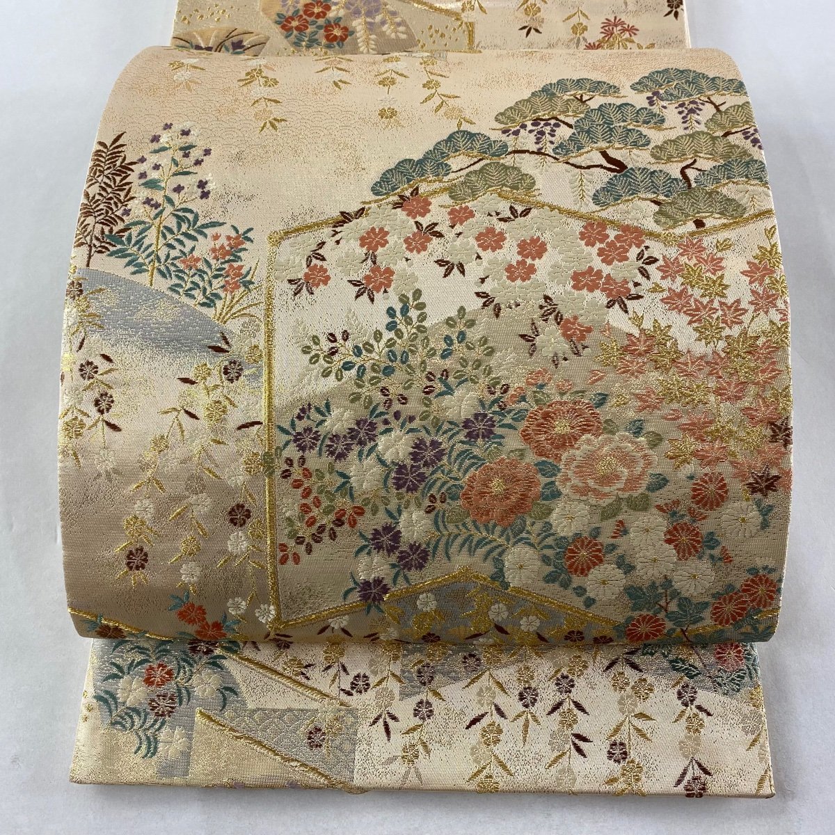 在庫あり/即出荷可】 L-4 袋帯 桜色 金糸 ぼかし 辻が花調 蝶々 六通