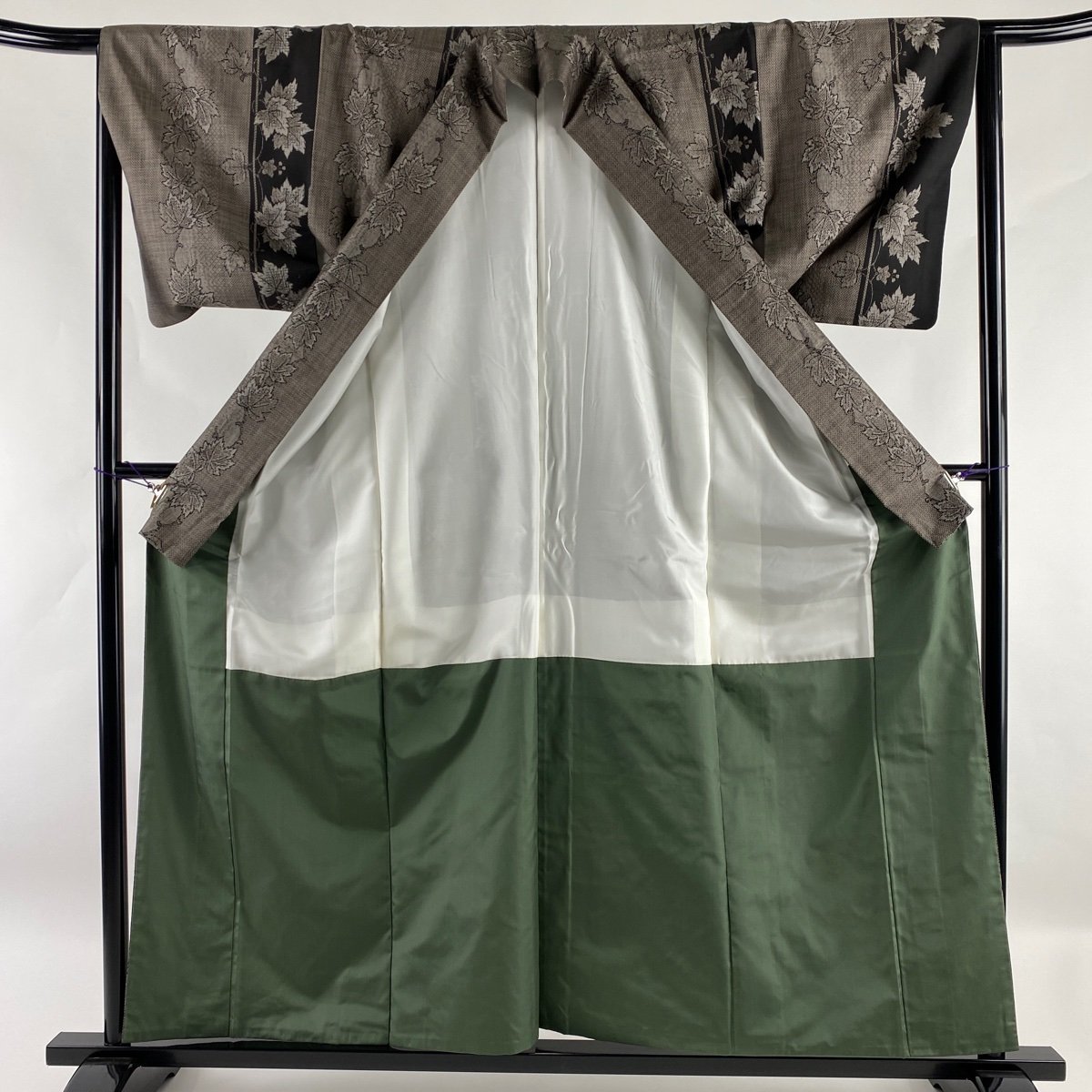 競ナビ】紬 逸品 縦縞 葉 焦茶色 袷 身丈158cm 裄丈64cm M 正絹 【中古 ...