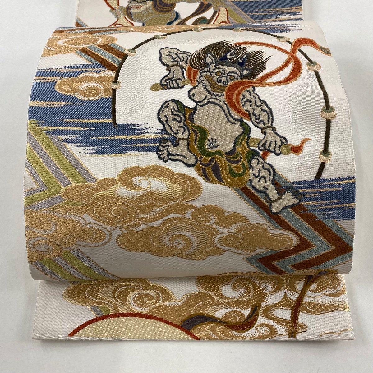 完成品 美品 袋帯 【競ナビ】 名品 【中古】 正絹 六通 クリーム 箔