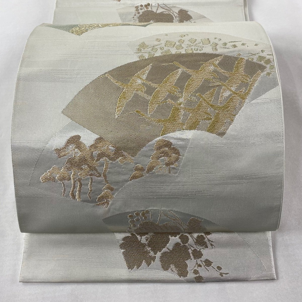 超歓迎された 美品 【競ナビ】袋帯 名品 【中古】 正絹 六通 灰白 金糸