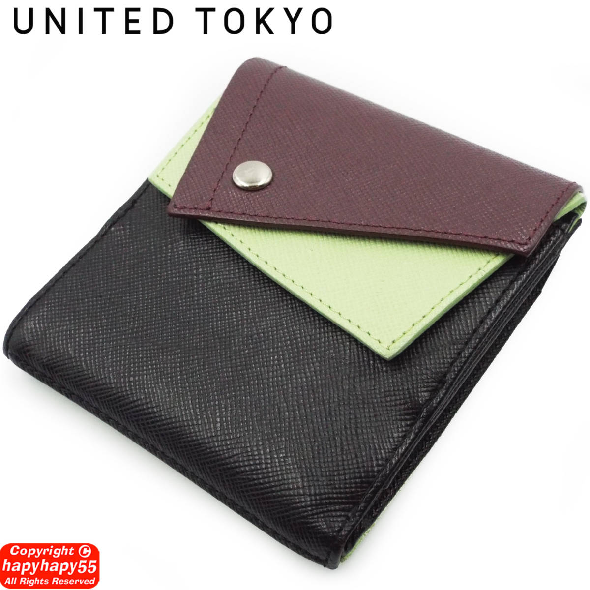 WEB限定品■UNITED TOKYO レザー二つ折り財布 octa 美品◆ミニウォレット 本皮 革 型押しレザー ユナイテッドトウキョウ コインケース