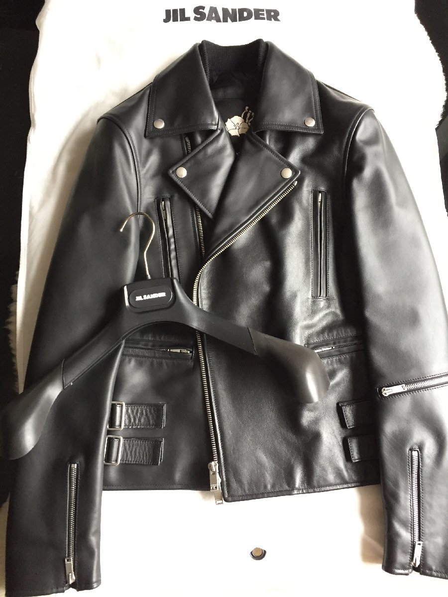 即決　新品同様　JIL SANDER　ジルサンダー　完売 Santa Maria Novella leather jacket　レザーライダース　バイカージャケット☆44サイズ