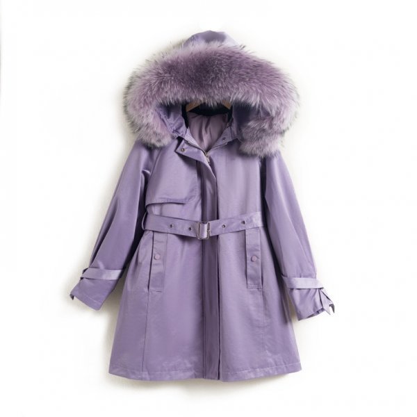 新品品質レディース暖かいラクーンファージャケットラビットインナーコート紫M_画像1