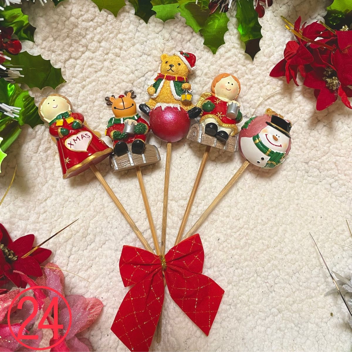 24 クリスマスピック ガーデンピック オブジェ 置き物 サンタ トナカイ 飾り ツリー  スノーマン オーナメント グッズ 雑貨