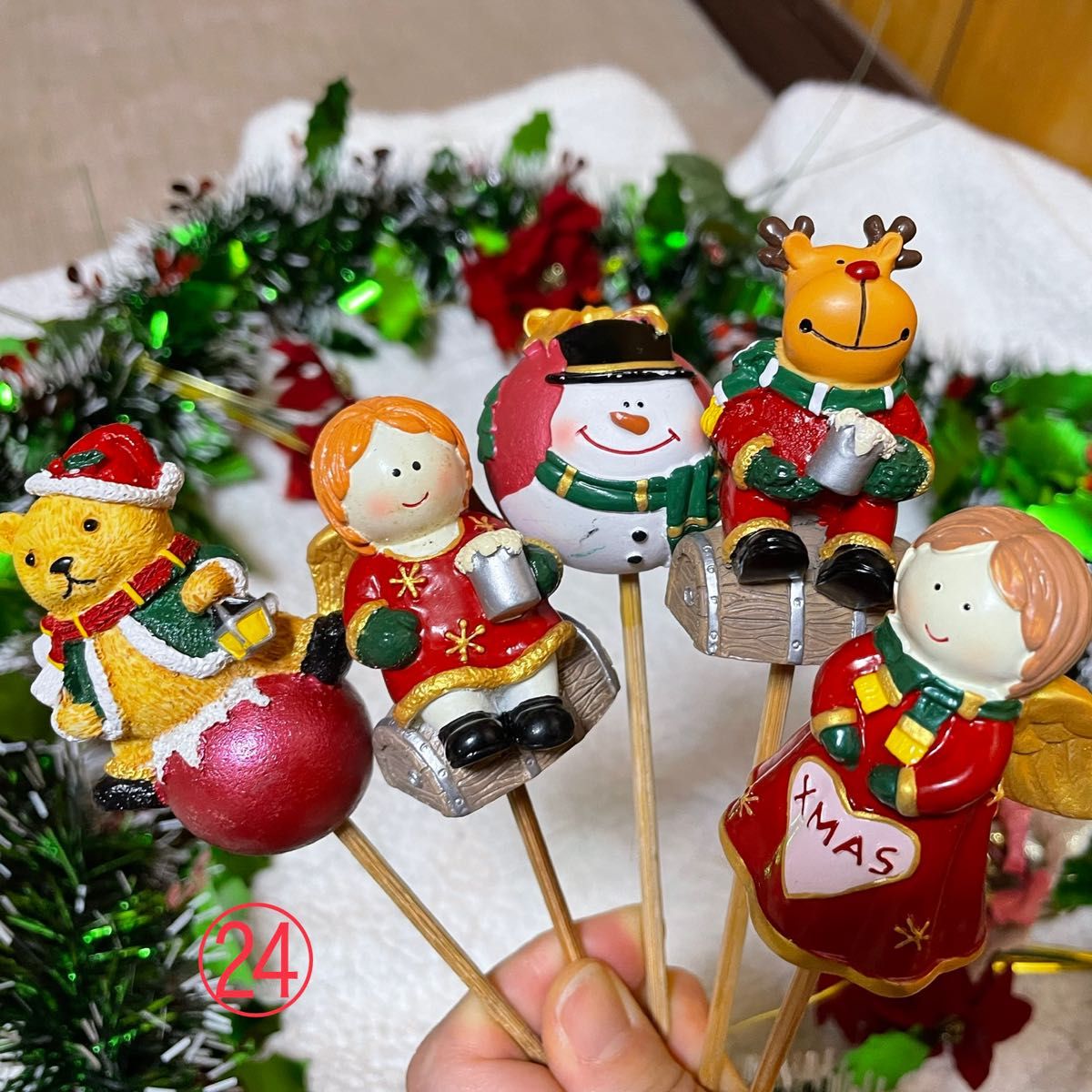 24 クリスマスピック ガーデンピック オブジェ 置き物 サンタ トナカイ 飾り ツリー  スノーマン オーナメント グッズ 雑貨