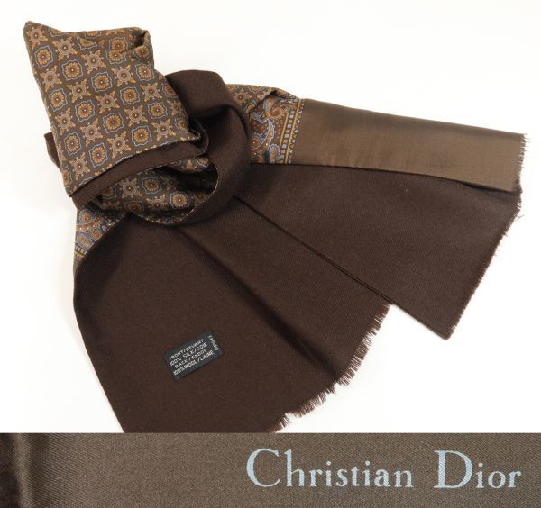 e2859【Christian Dior】メンズマフラー シルク×ウール ブラウン e2859【Christian Dior】メンズマフラー シルク×ウール ブラウン