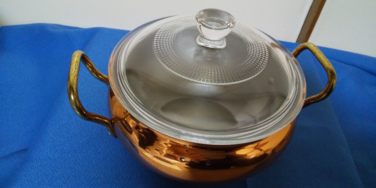 【未使用 箱つき】銅製シチューカレーポット 両手鍋