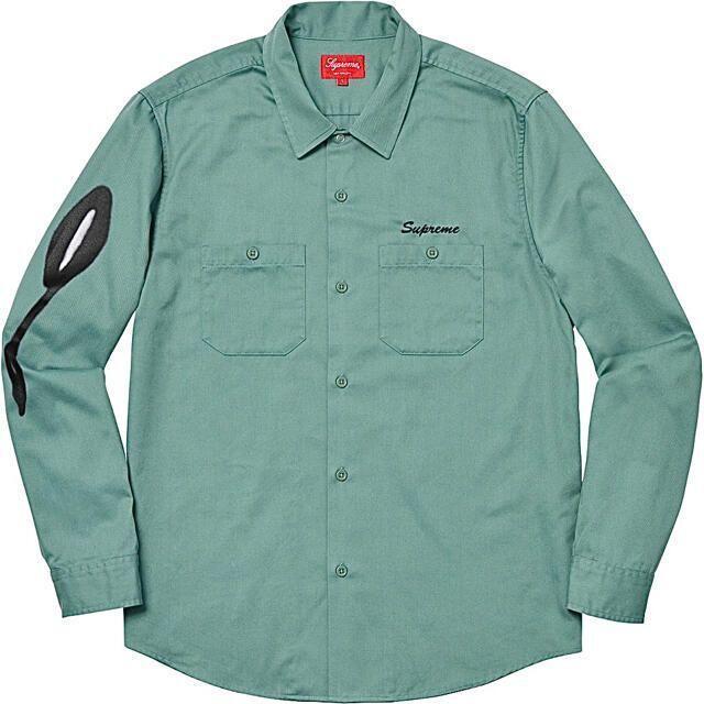 Supreme Rose L/S Work Shirt Dusty Green 18FW 18AW Sサイズ 中古