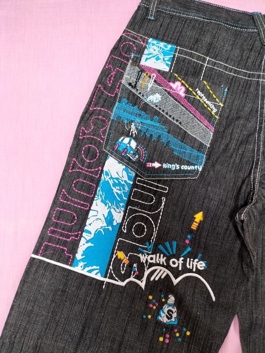 新品 5ive Jungle 刺繍いっぱいデニムパンツ USA ストリート 36