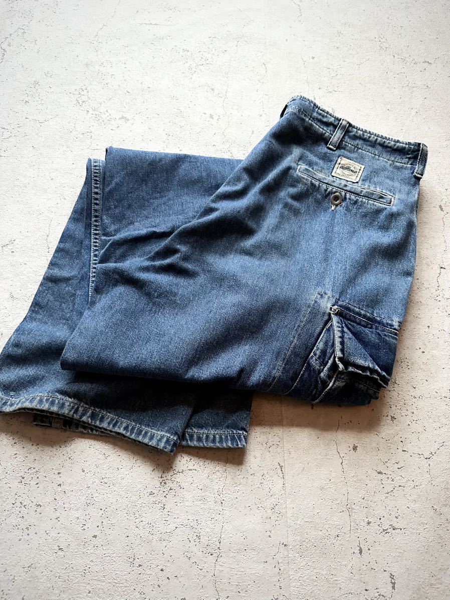 90s USA производства первый период RRL / INDIGO DENIM CARGO OLD VINTAGE America производства RR L индиго Denim брюки-карго Old Vintage 