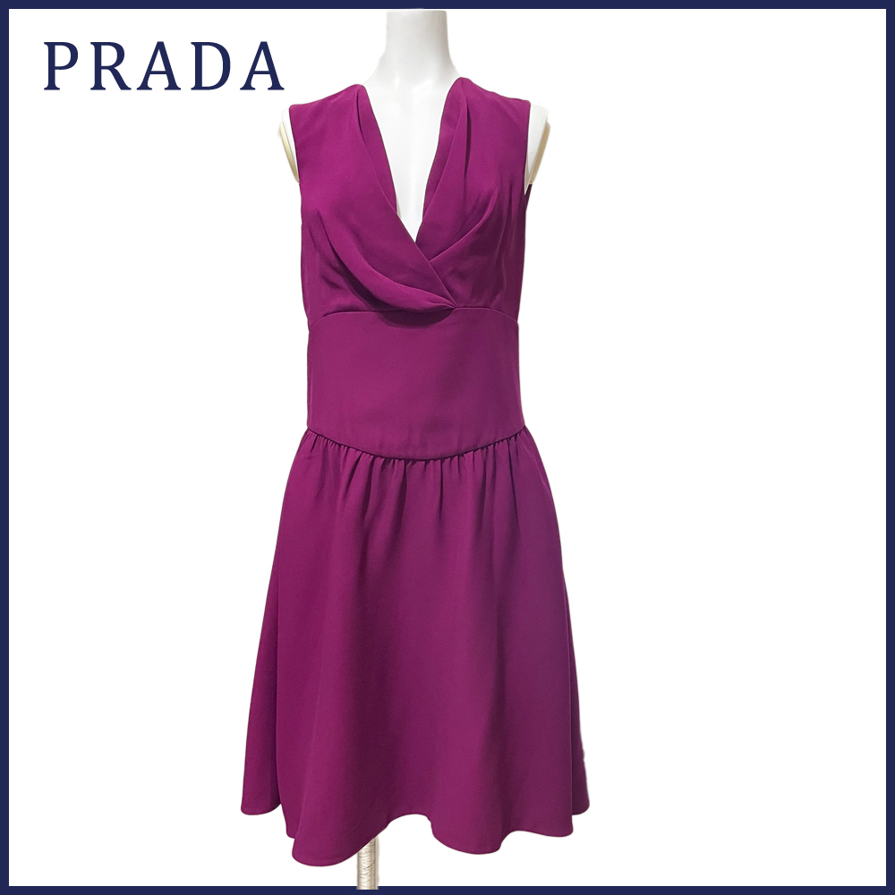 新品プラダ　ドレープ　ワンピースドレス　赤紫　#38　PRADA★
