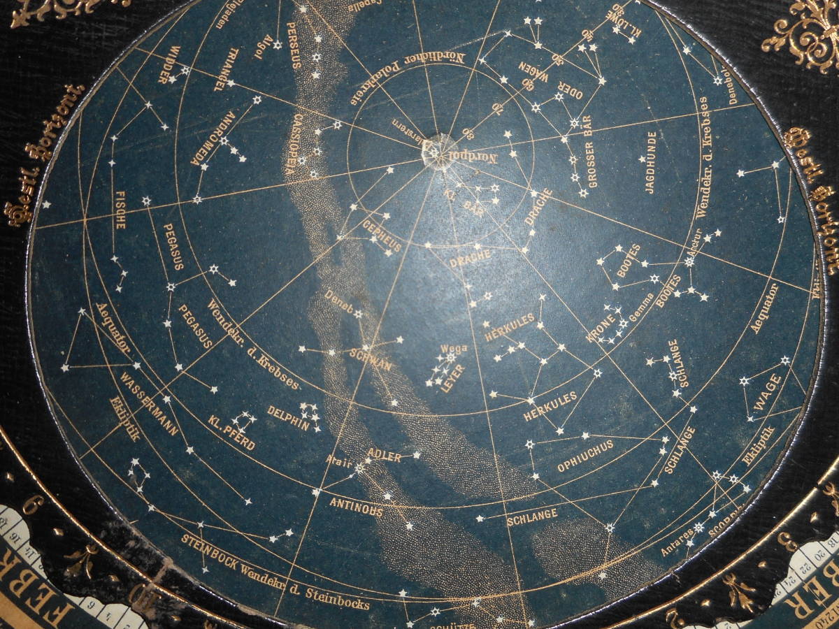 アンティーク1900年頃『ドイツ製星座早見盤』天球図、天文暦学書、星図、宇宙、Astronomy, Star map, Planisphere, Celestial atlas_画像7