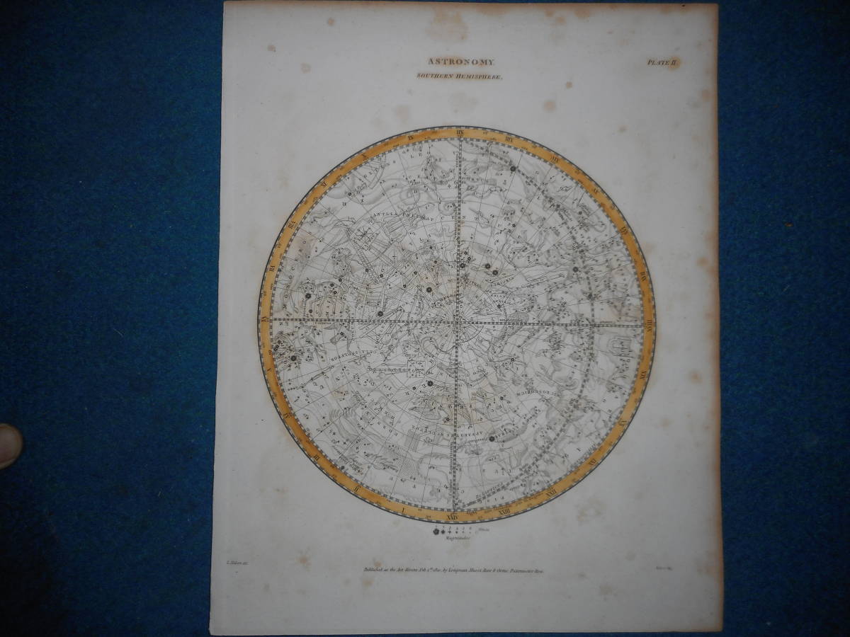 アンティーク1810年『リーズ南天星図』星座早見盤 、天球図、天文暦学書、星図、宇宙、Astronomy, Star map, Planisphere, Celestial atlas