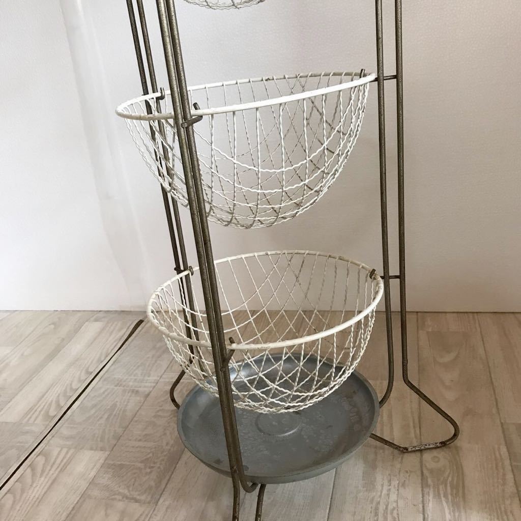 昭和レトロ 3段ワイヤーラック アイアン什器古家具アンティーク 工業系 ...