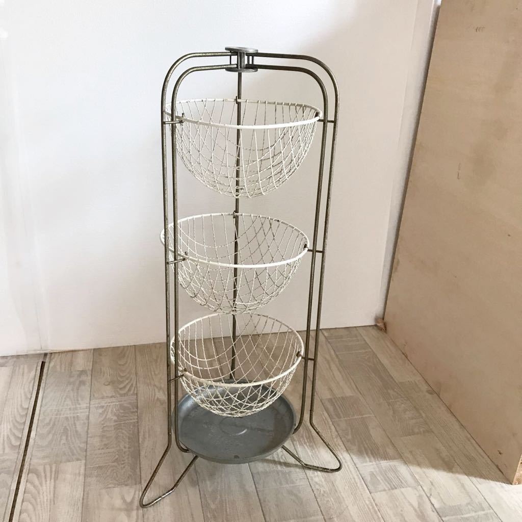 昭和レトロ 3段ワイヤーラック アイアン什器古家具アンティーク 工業系 ...