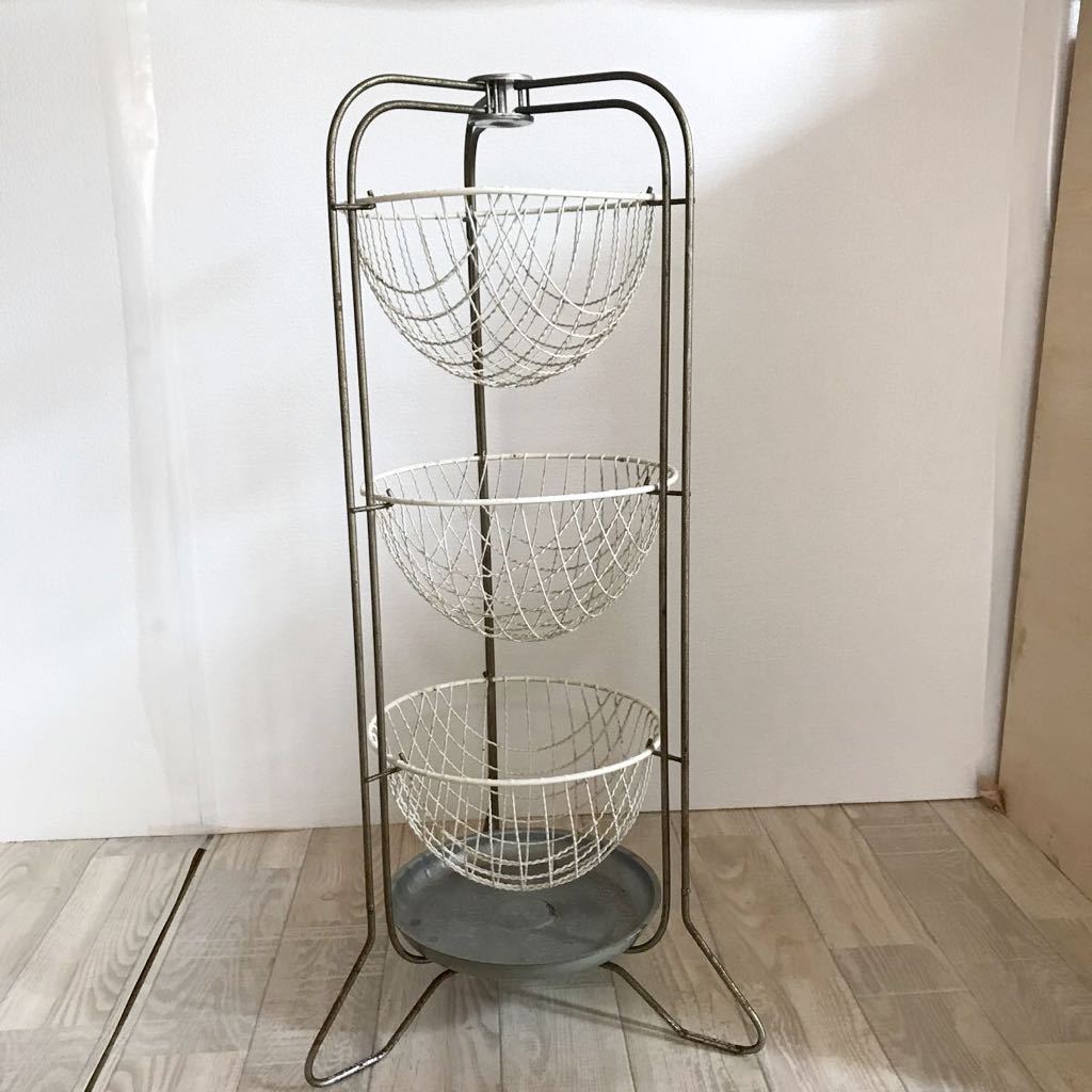 昭和レトロ 3段ワイヤーラック アイアン什器古家具アンティーク 工業系 ...