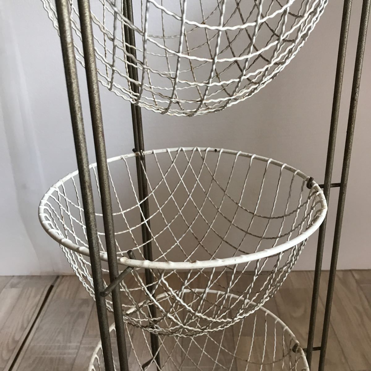 昭和レトロ 3段ワイヤーラック アイアン什器古家具アンティーク 工業系 ...