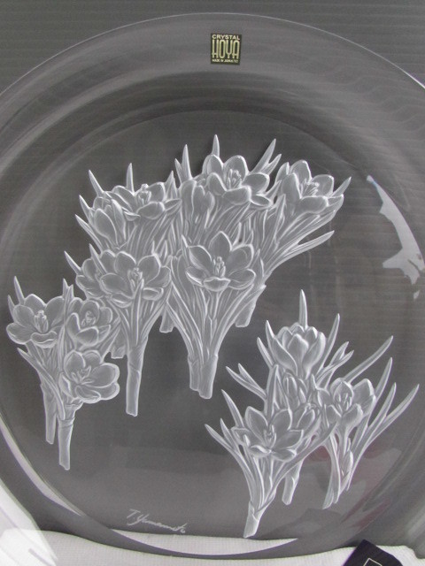 HOYA クリスタル 花さふらん ■ガラス 大皿 1枚 花 プレート サフラン クロッカス 盛皿 オードブル 飾皿_画像3