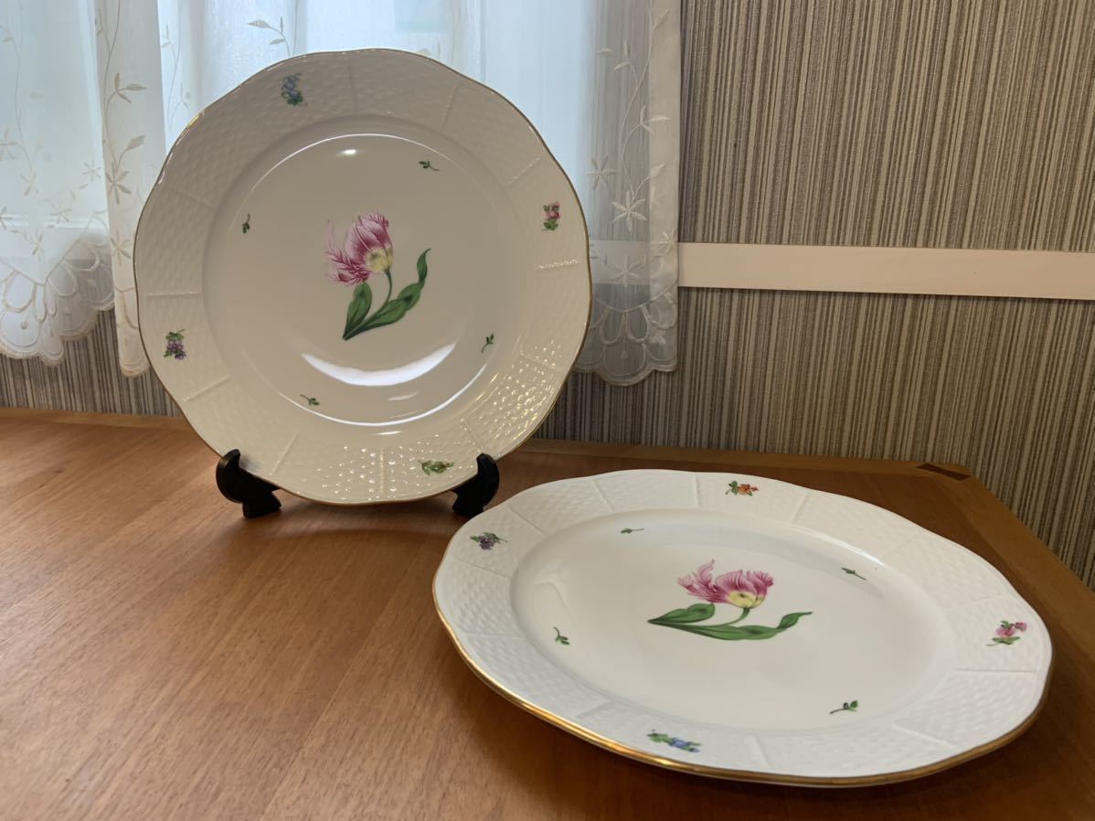 【未使用】HEREND ヘレンド バコニーの春 プレート 大皿 約25.8cm 2枚セット