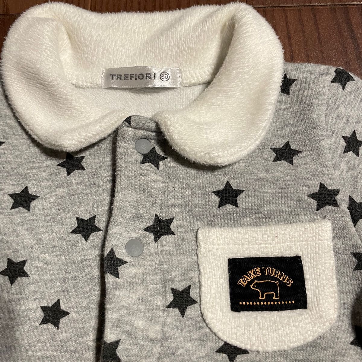 裏起毛ロンパース80カバーオール グレー