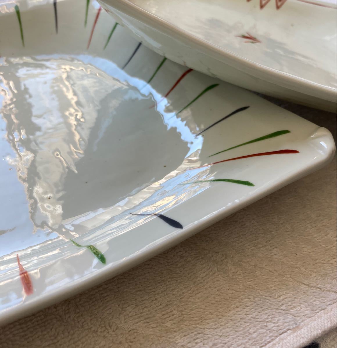 和食器  赤絵  正角皿  四角皿　スクエア プレート　大皿　 陶器  2個　焼き物皿