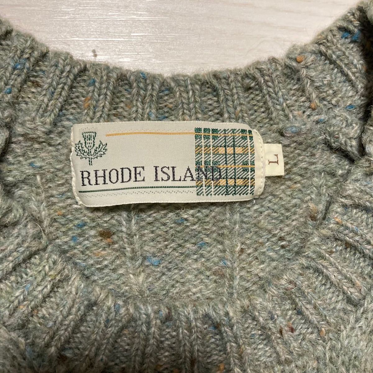 90s RHODE ISLAND ウール ケーブル ニット セーター 古着 Lサイズ