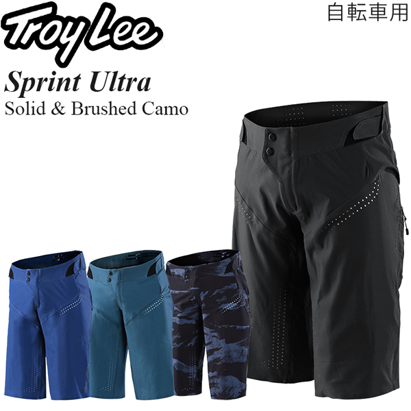 【在庫調整期間限定特価】 Troy Lee ショートパンツ 自転車用 Sprint Ultra Solid & Brushed Camo ブラック/32