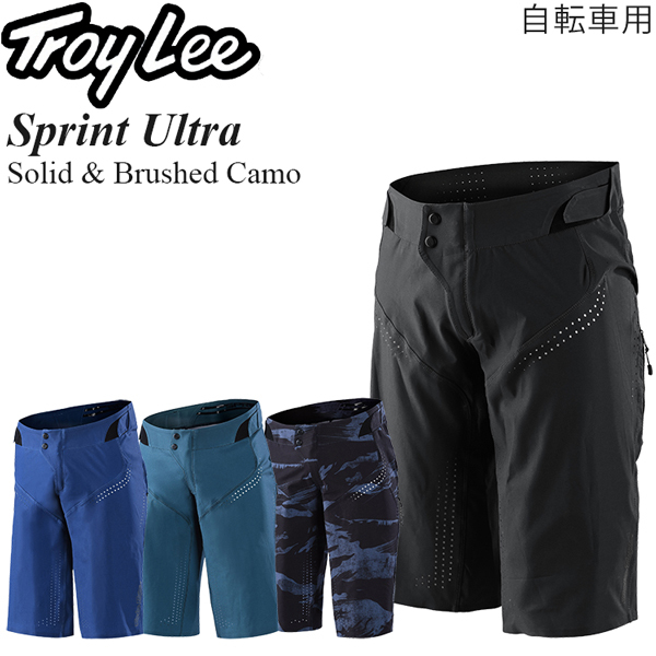 【在庫調整期間限定特価】 Troy Lee ショートパンツ 自転車用 Sprint Ultra Solid & Brushed Camo ブラック/34