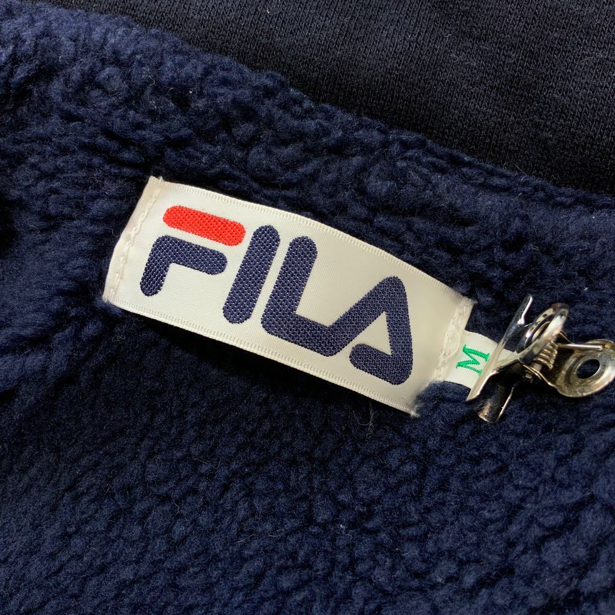 OLD FILA フィラ 内ボア 防寒 パーカー ジャケット メンズ Mサイズ グレー ネイビー 日本製 フード取り外し可能_画像9