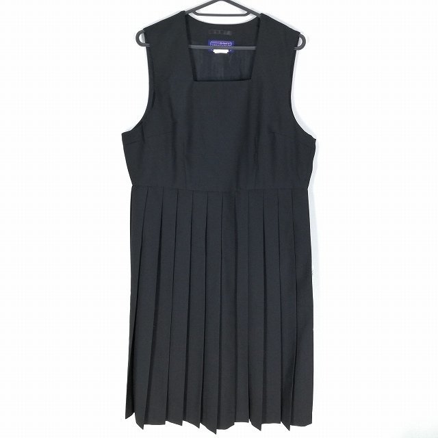 reuse39 1円 ジャンパースカート 黒 大きいサイズ 夏物 中学 高校 学生服 制服 女子 中古 EY8892の画像1