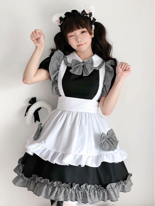 ハロウィン M メイド服 ギンガムチェック 仮装 コスプレ 可愛い メイドの画像3