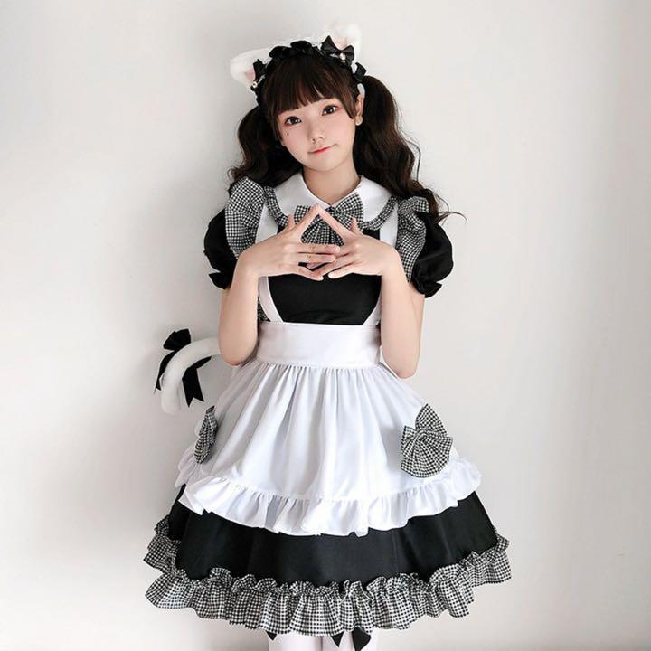 ハロウィン M メイド服 ギンガムチェック 仮装 コスプレ 可愛い メイドの画像5