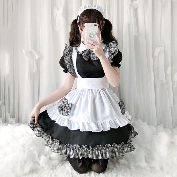 ハロウィン M メイド服 ギンガムチェック 仮装 コスプレ 可愛い メイドの画像6