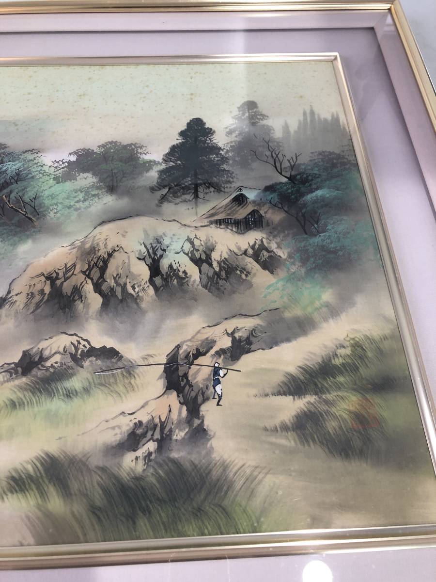 B6169　絵画 日本画 額縁 風景画 山水画 福田栄光 _画像4