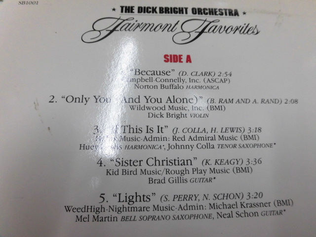 輸入盤LP THE DICK BRIGHT ORCHESTRA/Fairmont Favorites_画像2