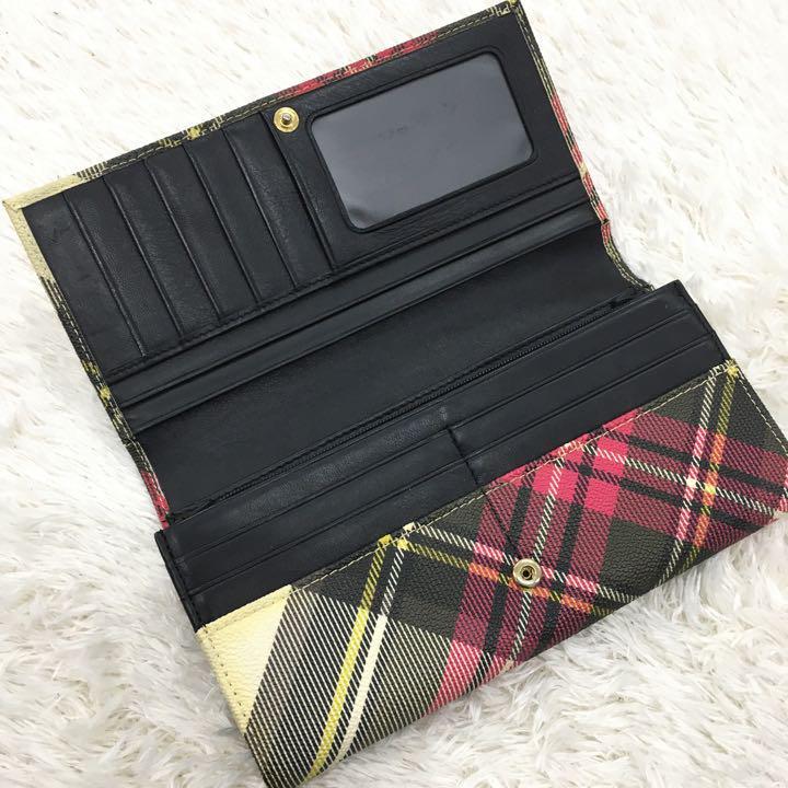 Vivienne Westwood LONDON ヴィヴィアンウエストウッド 長財布 PVC レザー オーブロゴ メッキ ゴールドカラー チェック マルチカラー_画像2