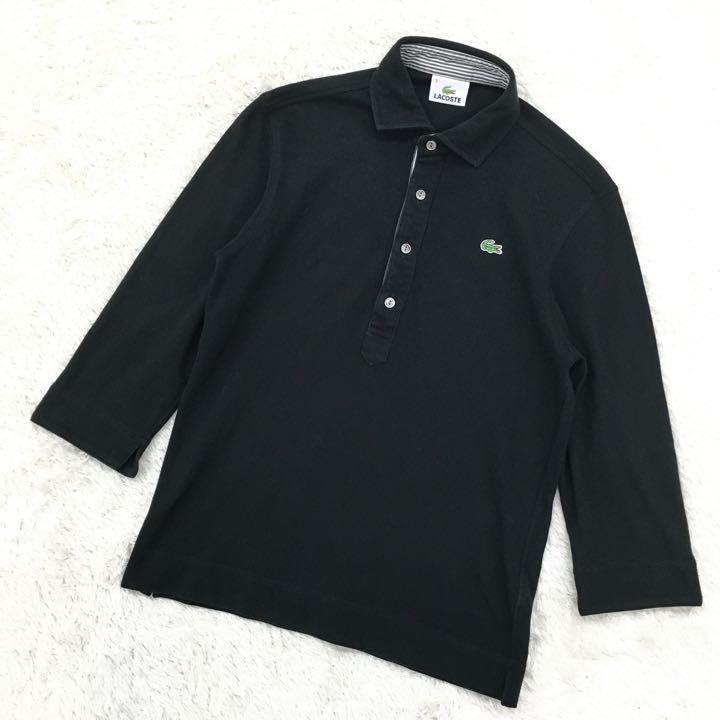 最も信頼できる LACOSTE ラコステ ポロシャツ 長袖 ワニ 刺繍 黒 ワン