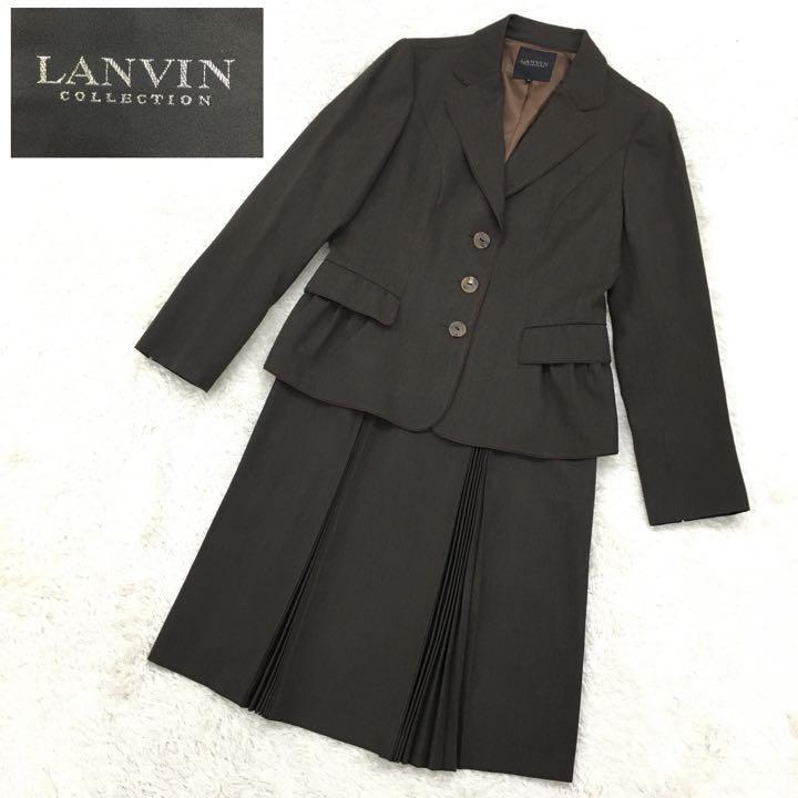 LANVIN COLLECTION ランバン コレクション ジャケット スカート 上下 セットアップ ウール レディース サイズ40/38 茶色 日本製 ライカ_画像1