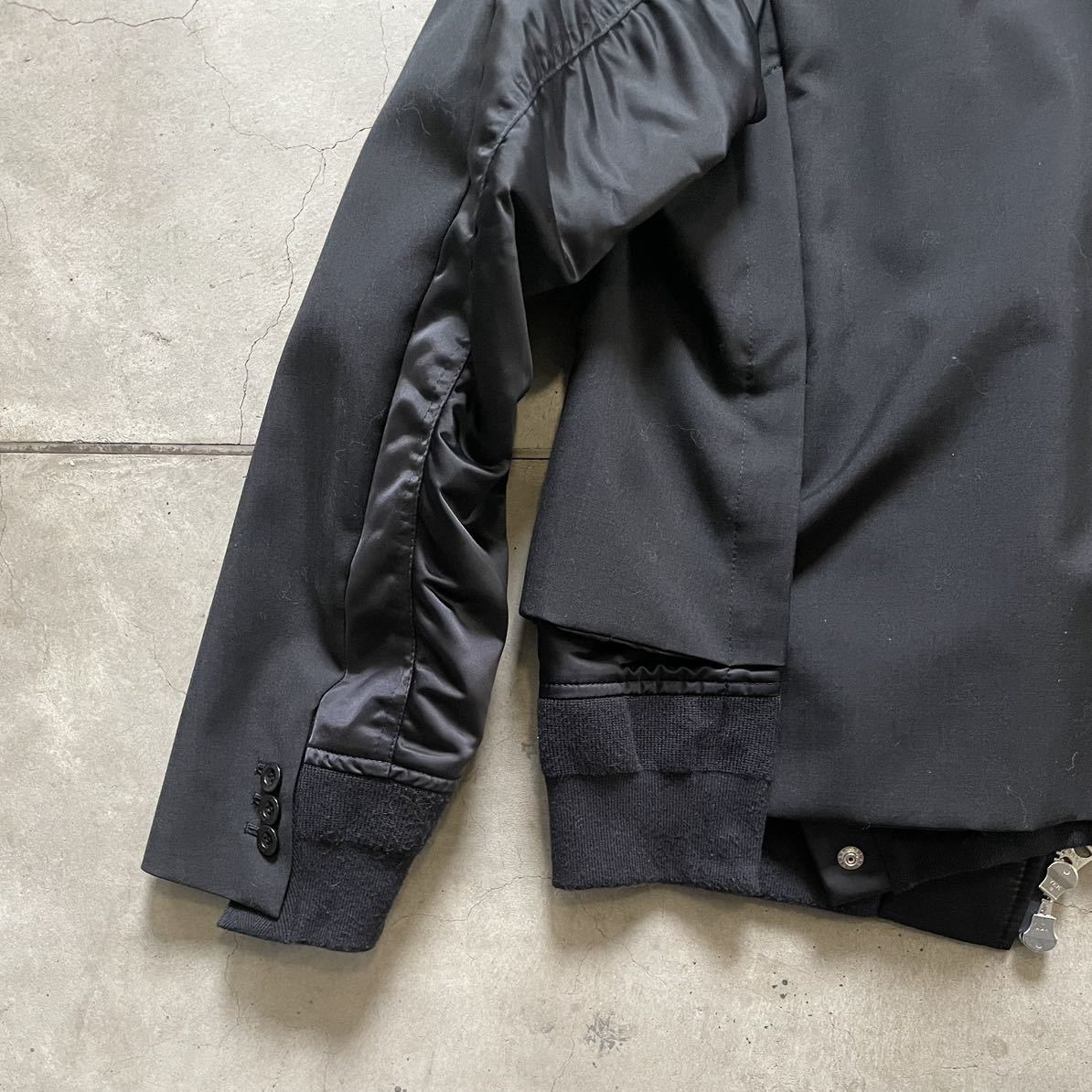 22ss sacai サカイ / Suiting MA-1 Mix Blouson スーチングミックスブルゾン size 3 black ブラック ドッキング 再構築_画像7