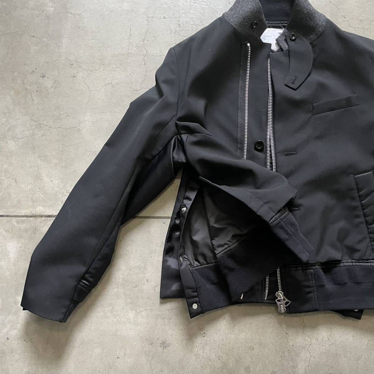 22ss sacai サカイ / Suiting MA-1 Mix Blouson スーチングミックスブルゾン size 3 black ブラック ドッキング 再構築_画像5