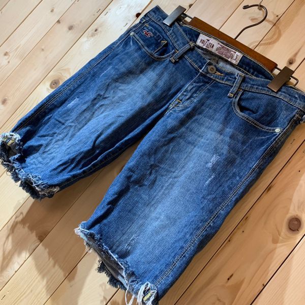 [KWT2663] HOLLISTER ダメージハーフジーンズ レディース ネイビー ３ コン_画像1