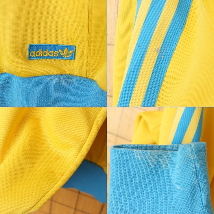 adidas Adidas to зеркальный . il Logo вышивка джерси верх желтый голубой мужской S Zip выше America б/у одежда 
