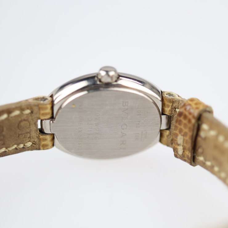 BVLGARI BVLGARY овальный OVW27G наручные часы 750 18K бриллиант Lizard WG белое золото кварц 12P[ подлинный товар гарантия ]