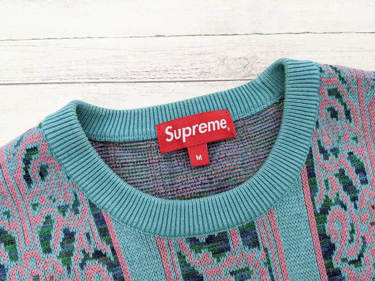 ∀ Supreme 18SS Tapestry Sweater Teal タペストリー セーター ニット クルーネック プルオーバー グリーン系 総柄