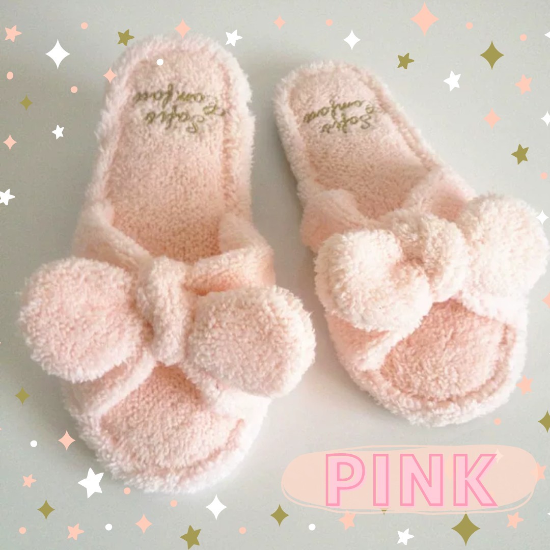 スリッパ ルームシューズ もこもこ ピンク レディース かわいい 韓国 秋 冬 ふわふわ あったかい リボン 新品 未使用
